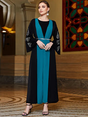 3006 Modern Black-Turquoise Color-Block Abaya Dress | Unique Tailoring & Beaded Details, Lead Fashion Trends