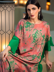 15061 Summer Jacquard Print Vacation Travel Crew Neck Vintage Long Dress Flesh Gown