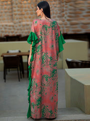 15061 Summer Jacquard Print Vacation Travel Crew Neck Vintage Long Dress Flesh Gown