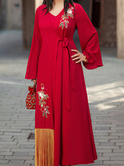 4074 Hand-Swen Bead Embellshments Rhinestone Long Abaya, Elegant Rmantic Glamorous Vacation Fantasy Long Sleeve