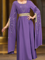 4006 Hand-Swen Bead Embellshments Rhinestone Long Abaya, Elegant Modest Rmantic Glamorous Vacation Fantasy Long Sleeve