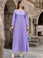 15008 Lavender purple spliced neckline lace embroidered glass diamond printed robe