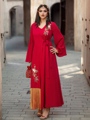 4074 Hand-Swen Bead Embellshments Rhinestone Long Abaya, Elegant Rmantic Glamorous Vacation Fantasy Long Sleeve