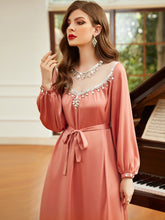 Coral Pink Embellished Tie-Waist Gown