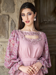 15014 high-end glass-inlaid diamond women's clothing splicing chiffon lantern sleeve A-shaped long dress