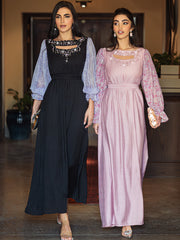 15014 high-end glass-inlaid diamond women's clothing splicing chiffon lantern sleeve A-shaped long dress