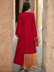 4074 Hand-Swen Bead Embellshments Rhinestone Long Abaya, Elegant Rmantic Glamorous Vacation Fantasy Long Sleeve