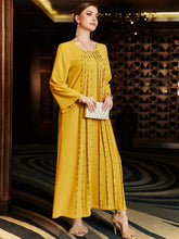 Bright Yellow Striped-Bead Kaftan Dress