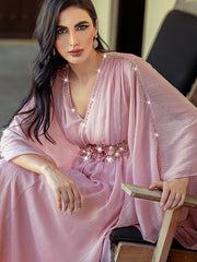 15038 new cherry blossom powder hand-sewn three-dimensional flower robe fashion temperament travel photo dress