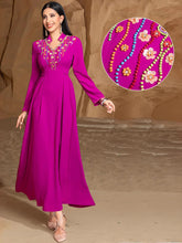 Magenta Bead-Embroidered Maxi Dress