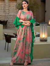 15061 Summer Jacquard Print Vacation Travel Crew Neck Vintage Long Dress Flesh Gown