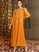 Orange Rhinestone Collared Maxi Dress