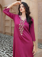 15162 New dragon fruit color Middle East loose handmade embroidered bead robe holiday party dress