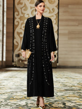 Black Beaded Open Abaya