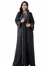 15113 black two-piece arabic robe, Middle Eastern kaftan fashion hand-sewn diamond dress skirt