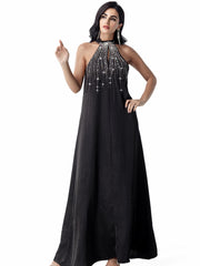 15113 black two-piece arabic robe, Middle Eastern kaftan fashion hand-sewn diamond dress skirt