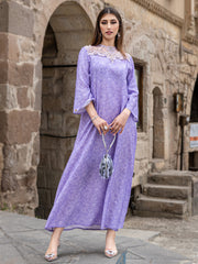 15008 Lavender purple spliced neckline lace embroidered glass diamond printed robe
