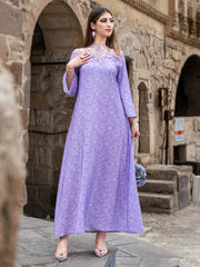 15008 Lavender purple spliced neckline lace embroidered glass diamond printed robe