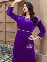 15164 Purple velvet hand-sewn rhinestones and gold webbing dress long dress toasting dress