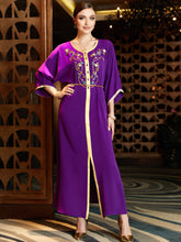 Purple Gold-Trim Embellished Maxi Dress