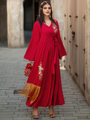 4074 Hand-Swen Bead Embellshments Rhinestone Long Abaya, Elegant Rmantic Glamorous Vacation Fantasy Long Sleeve