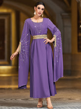 Purple Beaded Flared-Sleeve Maxi Dress