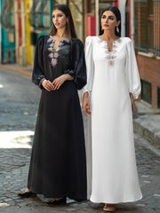 15009 Middle East hand-sewn diamond robe new long dress elegant long-sleeved dress evening dress