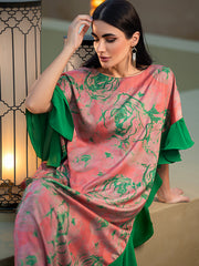 15061 Summer Jacquard Print Vacation Travel Crew Neck Vintage Long Dress Flesh Gown