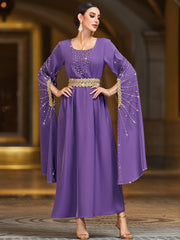 4006 Hand-Swen Bead Embellshments Rhinestone Long Abaya, Elegant Modest Rmantic Glamorous Vacation Fantasy Long Sleeve