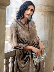 15080 Middle Eastern Style Metallic Brown Loose Fit Maxi Dress - Elegant Flowing Abaya Gown