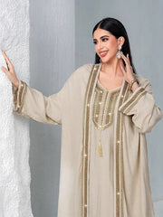 15051m bead embroidered linen two-piece set new fashion dress middle east women's clothing