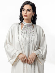 15112 White two-piece Arabian robe, Middle Eastern kaftan fashion hand-sewn diamond dress skirt