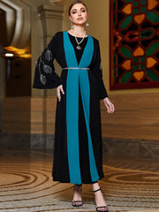 3006 Modern Black-Turquoise Color-Block Abaya Dress | Unique Tailoring & Beaded Details, Lead Fashion Trends