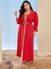 Red Floral Rhinestone Lapel-Collar Dress