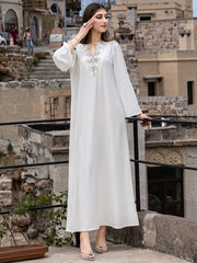 15009 Middle East hand-sewn diamond robe new long dress elegant long-sleeved dress evening dress