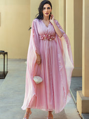 15038 new cherry blossom powder hand-sewn three-dimensional flower robe fashion temperament travel photo dress