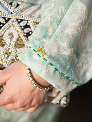 15042 Vintage Elegant Abaya | Light Green Floral Body, Diamond and Bead Edges Show Style