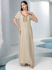 15051m bead embroidered linen two-piece set new fashion dress middle east women's clothing