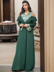 15058 new abaya middle east arabic dress long dress ruffle edge off-the-shoulder long dress