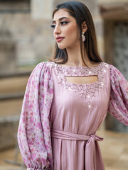 15014 high-end glass-inlaid diamond women's clothing splicing chiffon lantern sleeve A-shaped long dress