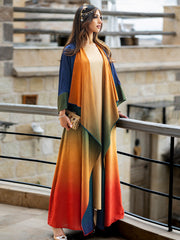 15034 two sides wear gradual change satin jacquard cardigan jacket party travel temperament robe