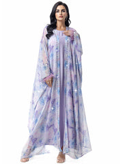 15119 Hand-Swen Bead Embellishments Rhinestone Long Abaya, Elegant Modest Vacation, Long Sleeve,Kimono Sleeve, Tie Dye, Cardigan Collar,