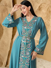 Peacock Blue Embroidered Beaded Evening Dress