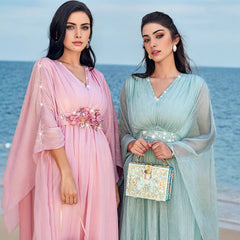 15037 new mint green hand-sewn bead robe fashion temperament travel photo dress