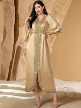 15154 new champagne splicing lace handmade beaded women's Middle East robe evening dress