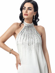 15112 White two-piece Arabian robe, Middle Eastern kaftan fashion hand-sewn diamond dress skirt