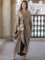 15080 Middle Eastern Style Metallic Brown Loose Fit Maxi Dress - Elegant Flowing Abaya Gown