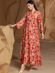 15017 New Rose Manor 3D Printed Dress Middle East Women's Spot Robe