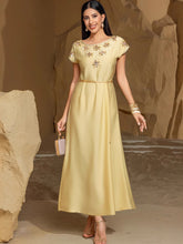 Champagne Rhinestone Short-Sleeve Dress