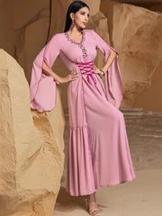 15039 Middle Eastern dress muslim fashion robe abaya sewn diamond women's evening dress